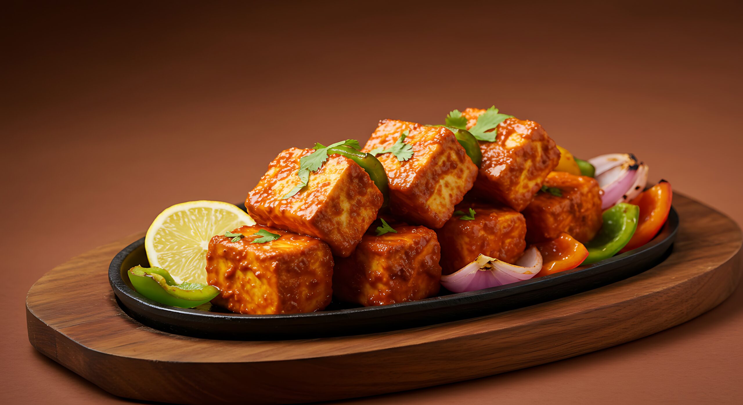 vecteezy a plate of food with tofu cubes and vegetables 66105937